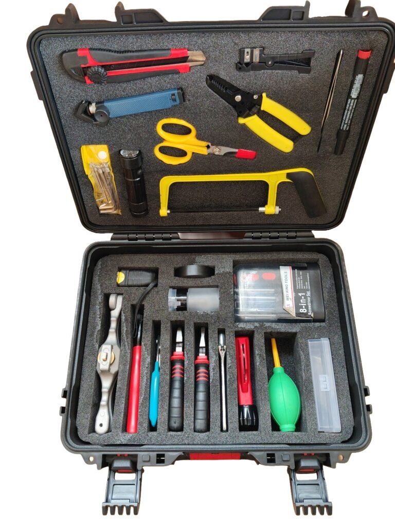 K-26 Hard Case Fiber Optic Tool Kit with tools in foam slots