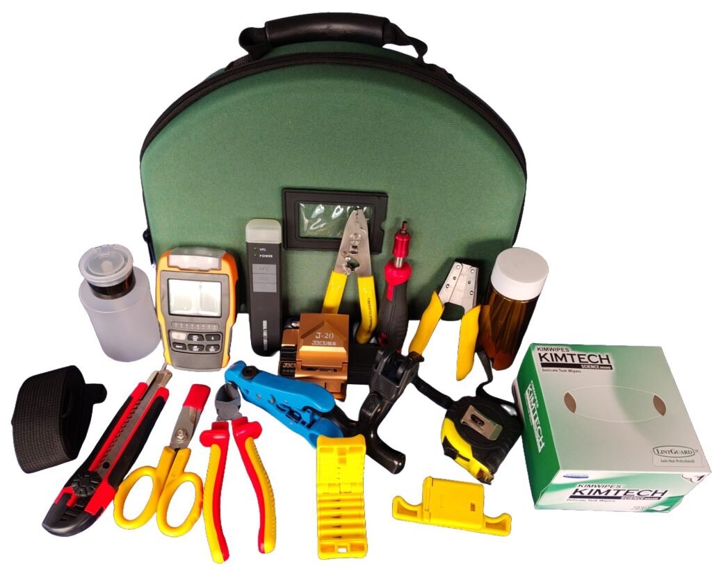 K-KIT04 fiber optic tool kit in green soft case with power meter, VFL and cleaver